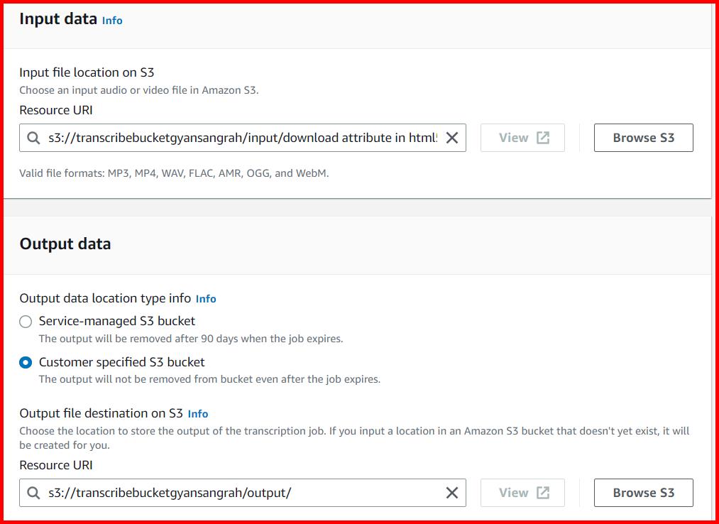 Picture showing the section to select the input file and output folder